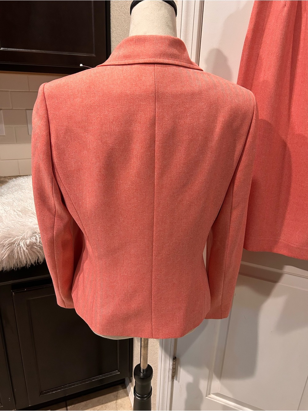 Le Suit Coral Pencil Skirt Herringbone Soft Jacquard Blazer Lined Notch Collar - Picture 3 of 16